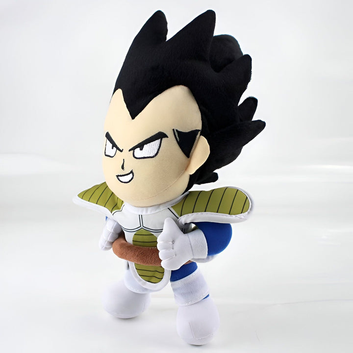 Une peluche de Vegeta, un personnage de la série Dragon Ball Z. Il est vêtu de son costume de combat et a une expression déterminée sur le visage.,PE-1481986317