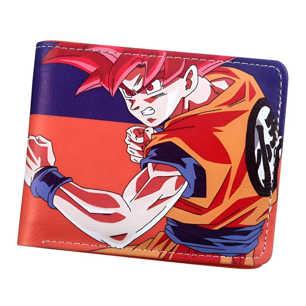 Le portefeuille est rouge et orange avec une image de Son Goku, un personnage de la série animée Dragon Ball Z. Son Goku est un Saiyan, une race extraterrestre connue pour sa force et ses pouvoirs de combat. Il est le protagoniste de la série et se bat pour protéger la Terre des méchants. Le portefeuille est en cuir et possède plusieurs compartiments pour ranger les cartes de crédit, les billets de banque et les pièces de monnaie.,PO-6323666766