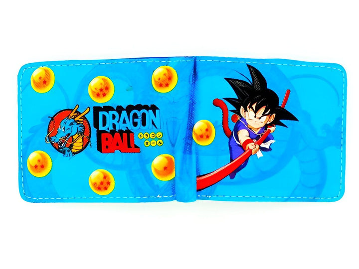 Le portefeuille est bleu avec des boules de dragon orange et un Goku en train de voler.,PO-2941709487