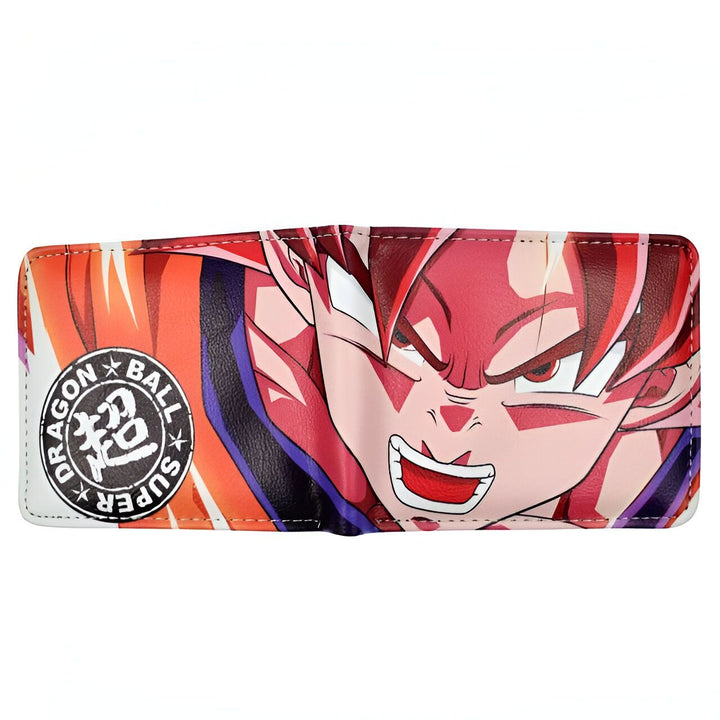 Le portefeuille est rouge et orange avec une image de Son Goku, un personnage de Dragon Ball Z. Il est fait de simili cuir et possède plusieurs compartiments pour ranger les cartes et les billets.,PO-4408472832