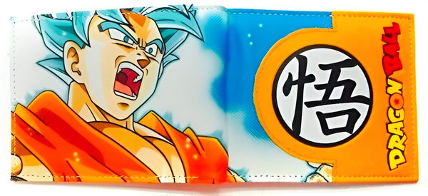 Le portefeuille est bleu et orange avec une image de Son Goku, un personnage de la série animée Dragon Ball Z. Il est en train de se mettre en colère et ses cheveux sont bleus. Le logo de Dragon Ball Z est sur le côté droit du portefeuille.,PO-4033061681