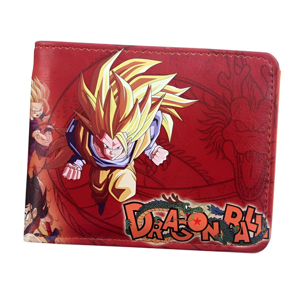 Le portefeuille rouge présente une illustration de Son Goku, un personnage de la série animée Dragon Ball Z. Il est représenté en train de voler et de tirer une boule d'énergie jaune. Le portefeuille est fabriqué en cuir et possède plusieurs compartiments pour ranger les cartes et les billets.,PO-7400442147