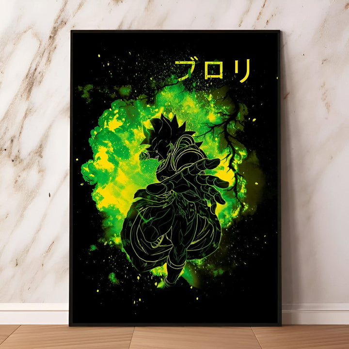 L'image représente un personnage de dessin animé, Broly, dans une aura verte. Il est entouré d'une fumée verte et noire.,PO-2474728651