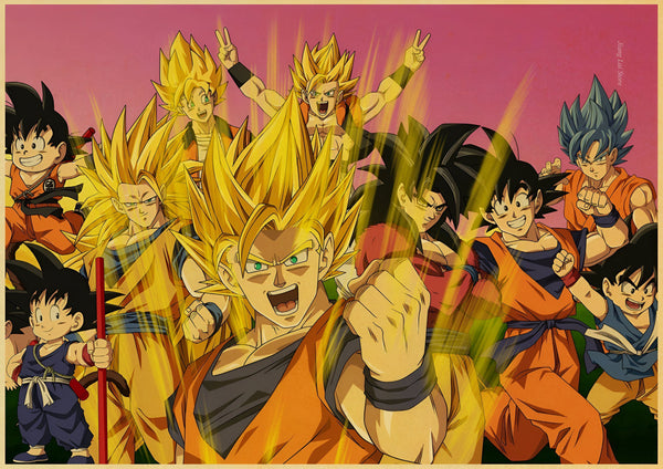 L'image représente les personnages du dessin animé Dragon Ball Z. On peut voir Goku, Vegeta, Gohan, Trunks, Goten, Krilin, Yamcha, Piccolo et C-18.,PO-3442655021,PO-5779541949