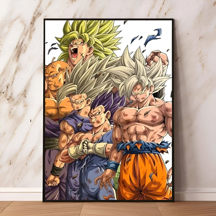 Une illustration de quatre personnages de la série animée Dragon Ball Z. On y voit Goku, Vegeta, Gohan et Broly.,PO-5584634735