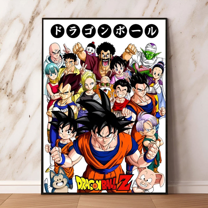 Une affiche de Dragon Ball Z, montrant Goku, Vegeta, Gohan, Piccolo, Trunks, Goten, Krilin, Yamcha,天津飯, Chiaotzu, Bulma, Videl, Sharpner, Oolong et Puar.,PO-7059490019