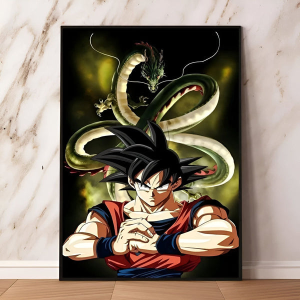 Une image de Son Goku, un personnage de la série animée Dragon Ball Z. Il est représenté en train de se battre contre un dragon.,PO-988224663X