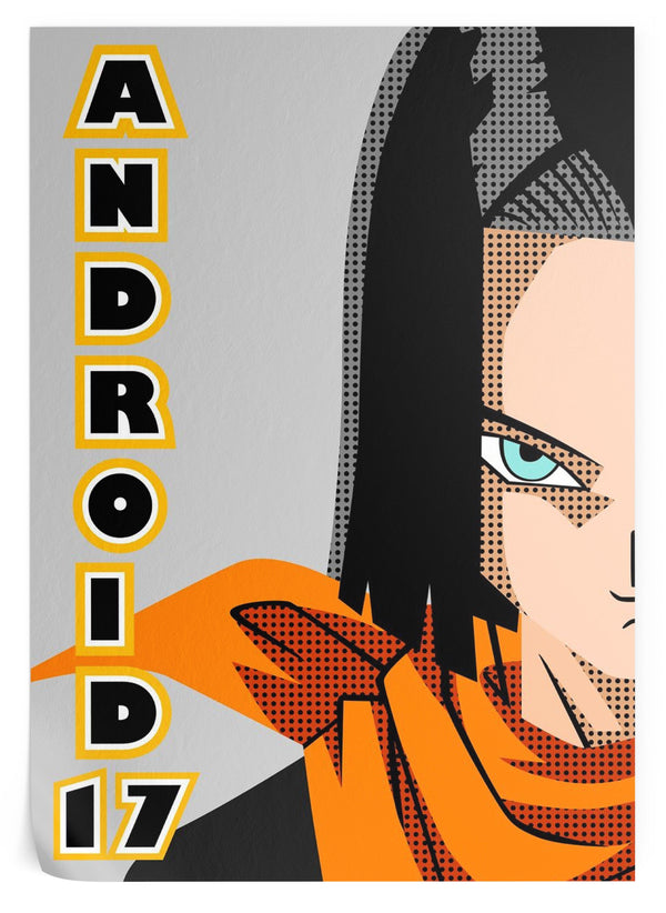 L'image représente un androïde aux cheveux noirs et aux yeux bleus. Il porte une écharpe orange et une veste noire. Le fond est gris avec du texte orange et noir.,PO-1992399972,PO-0273551213