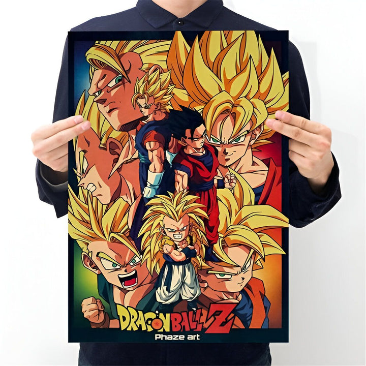L'image représente une affiche de Dragon Ball Z. On y voit Goku, Vegeta, Gohan, Trunks et Goten.,PO-0016745566