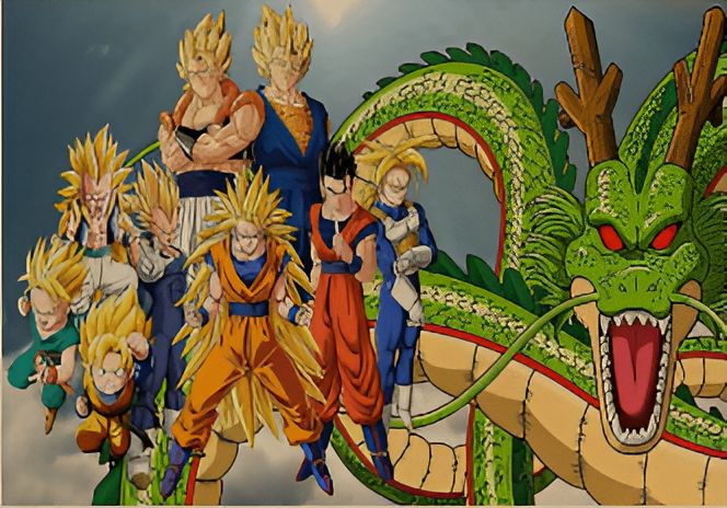 Une image de Son Goku et ses amis dans la série animée Dragon Ball Z. On peut voir Son Goku, Vegeta, Gohan, Trunks, Piccolo, Krilin, Yamcha,天津飯, Chiaotzu, et Bulma.,PO-0277675030,PO-3566951358