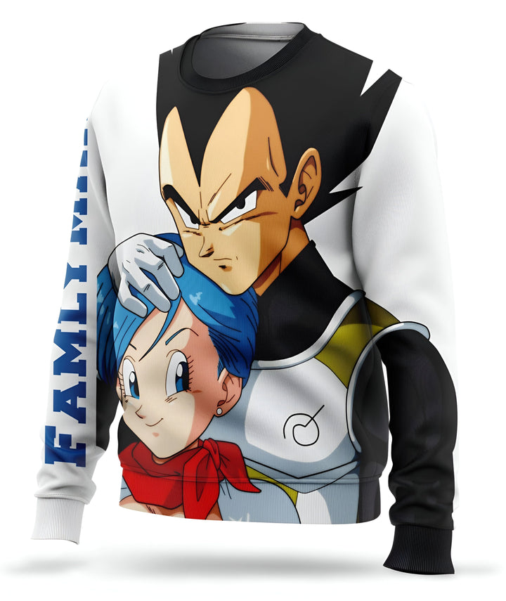 L'image représente un pull blanc avec une image de Vegeta et Bulma de la série Dragon Ball Z. Vegeta est un prince Saiyan et Bulma est une riche héritière terrienne. Ils sont mariés et ont un fils, Trunks.,PU-3479769721,PU-1888340657,PU-0412772310,PU-6125953408,PU-4800504716,PU-3845683066,PU-7301565771,PU-4190199494