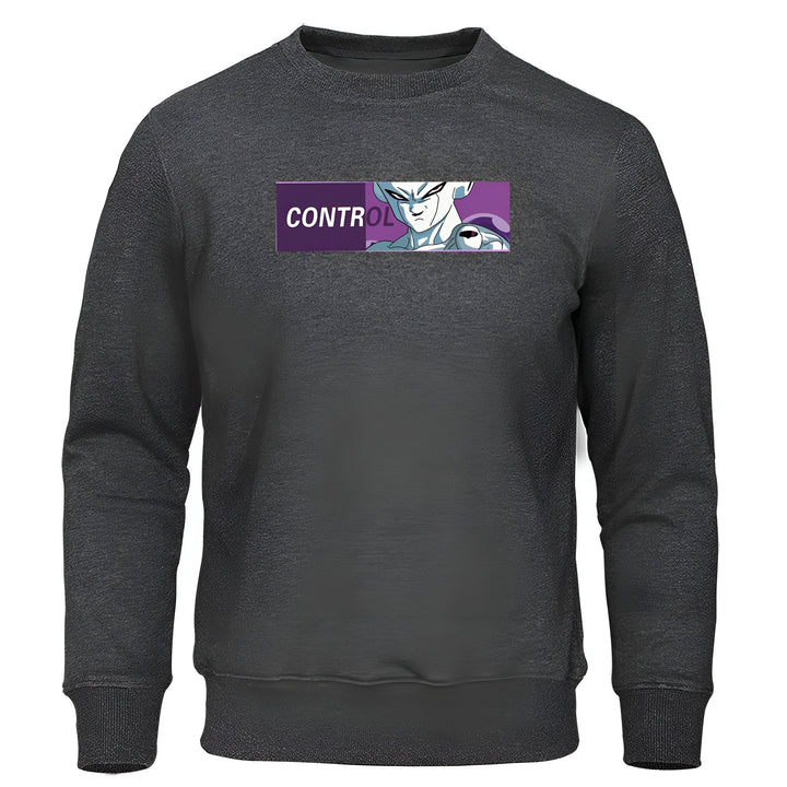 Le texte "contrôle" est écrit en lettres violettes sur une bannière violette. L'image montre un personnage de dessin animé aux cheveux blancs et aux yeux rouges. Il porte une combinaison violette et blanche.