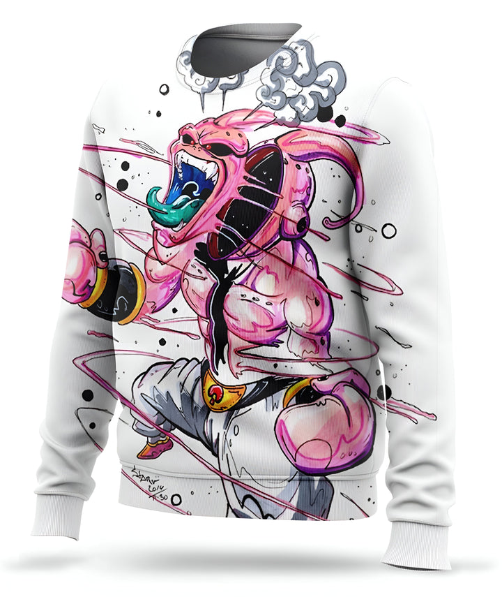Le sweat-shirt représente le personnage de Majin Buu de la série Dragon Ball Z. Il est en train de crier et de se mettre en colère. Il est entouré de fumée et de flammes.,PU-1593172877,PU-3645535365,PU-8285867218,PU-0417390335,PU-136624415X,PU-1055042350