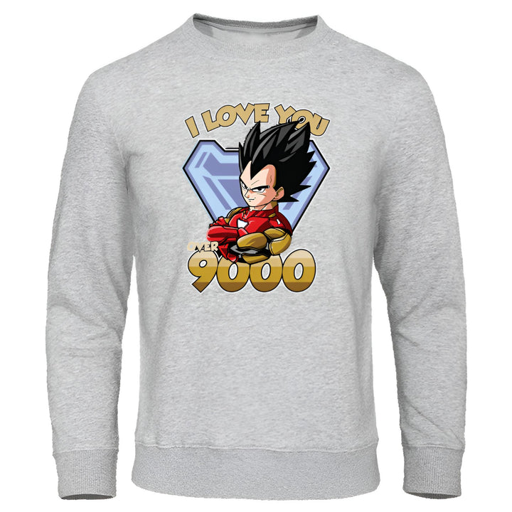 Le pull-over gris représente Vegeta, un personnage de Dragon Ball Z, portant le costume d'Iron Man. Il est entouré d'un cœur doré et du texte "I love you over 9000".,PU-5956479221,PU-669311525X,PU-3762639027,PU-8777303709,PU-2894233485,PU-3099768715,PU-4215269008,PU-3743357437,PU-1518876714,PU-2760384756,PU-603780785X,PU-7311746485,PU-7456908176,PU-2708021095,PU-016109662X,PU-3566121053,PU-2519193131,PU-044452391X,PU-9531866570,PU-6675297430