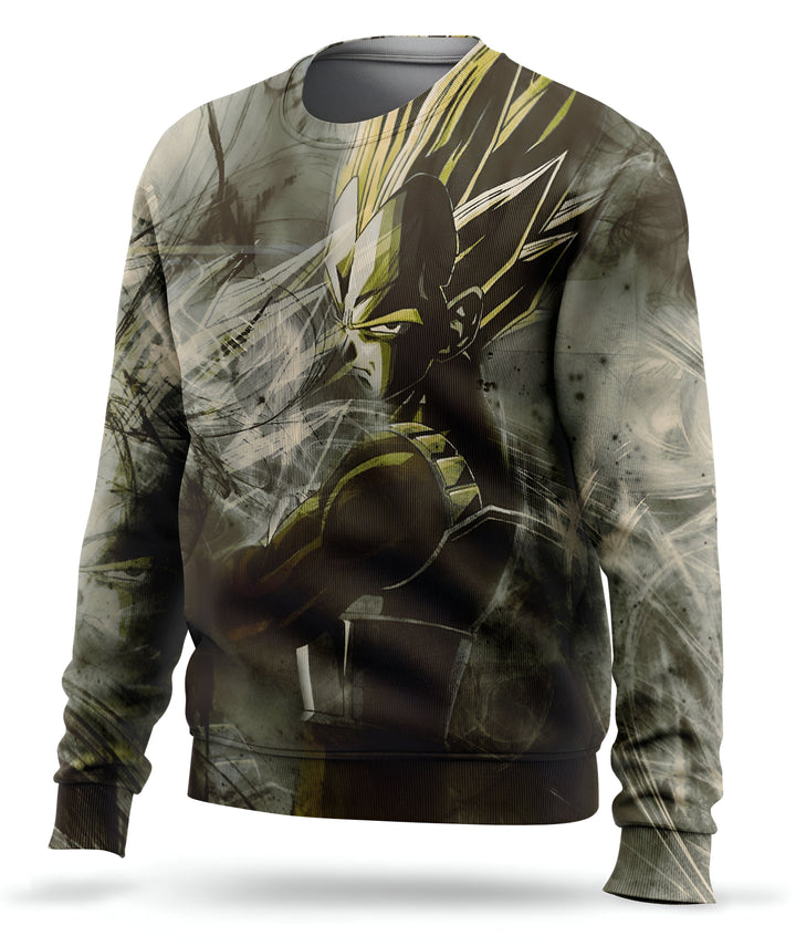 Voici un pull Vegeta, un personnage de Dragon Ball Z. Il est vêtu d'une armure de combat et a les cheveux jaunes. Il est en position de combat, prêt à attaquer.,PU-4658173859,PU-0445715049,PU-8174033629,PU-0116433132,PU-2444654935,PU-8619754831,PU-5622872413,PU-7072288090