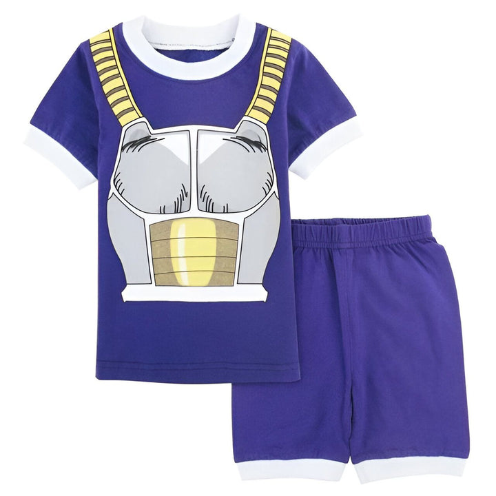 Une image d'un pyjama pour enfant. Le haut est violet avec des manches blanches. Il y a une image de Vegeta, un personnage de Dragon Ball Z, sur le devant. Le bas est violet avec une taille élastique.,PY-9243760491,PY-6733673142,PY-2043356461,PY-1472505239,PY-157408044X