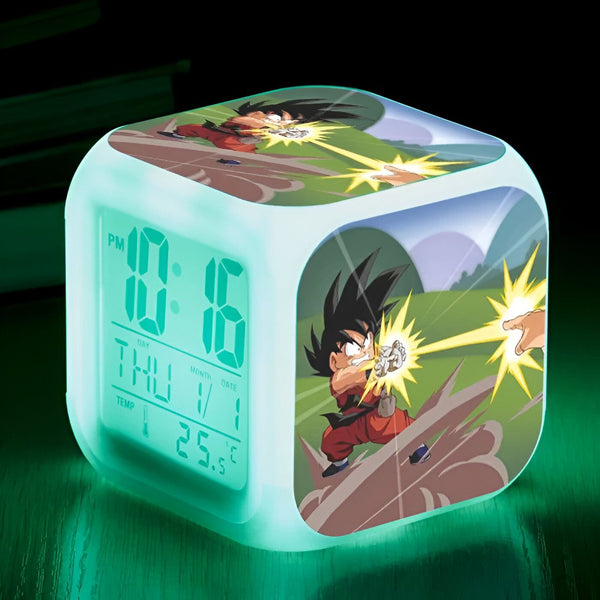 Une horloge numérique verte avec une image de Son Goku, un personnage de Dragon Ball Z.,RS-3029191710