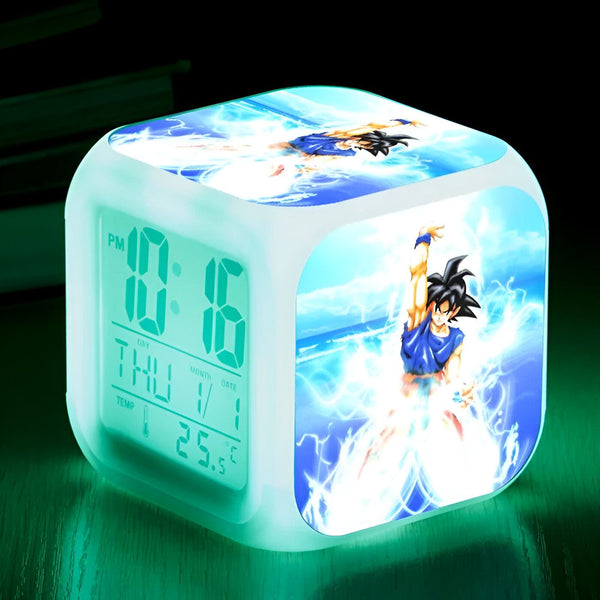 Une horloge numérique verte avec une image de Son Goku, un personnage de Dragon Ball Z.,RS-9478465910