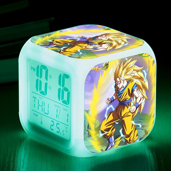 Une horloge numérique verte avec une image de Son Goku, un personnage de Dragon Ball Z.,RS-4942718430