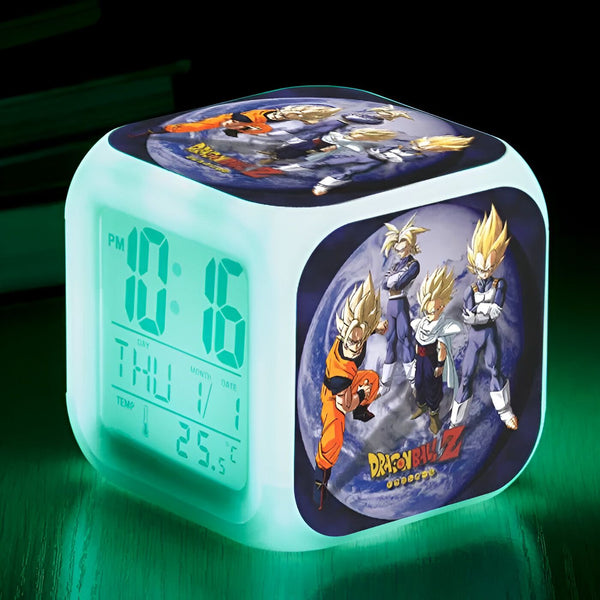 Une horloge numérique verte avec les personnages du dessin animé Dragon Ball Z.,RS-7199141947