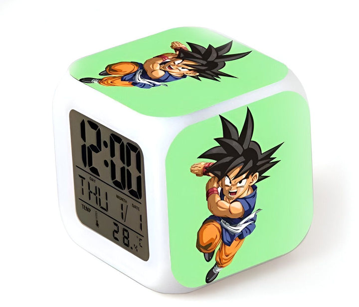 Une horloge numérique verte avec une image de Son Goku, un personnage de Dragon Ball Z.,RS-6099901507