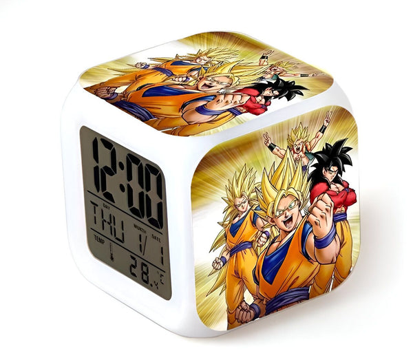 Une horloge numérique blanche avec une image de Son Goku, un personnage de Dragon Ball Z.,RS-9993420123