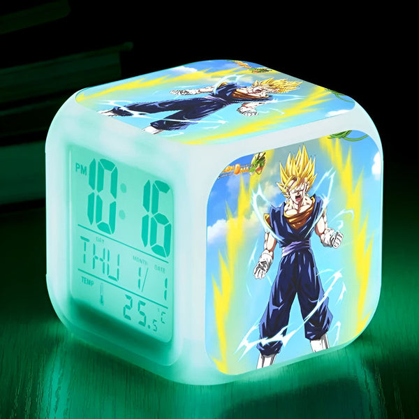 Une horloge numérique verte avec une image de Son Goku, un personnage de Dragon Ball Z.,RS-0372158757