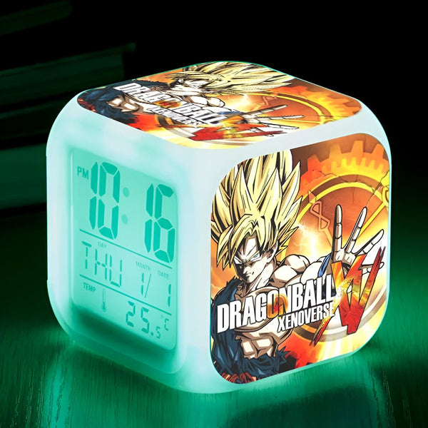 Une horloge numérique verte avec une image de Son Goku, un personnage de Dragon Ball Z.,RS-1963817591