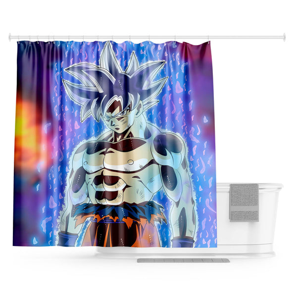 Une illustration de Son Goku, un personnage de la série animée Dragon Ball. Il est représenté avec les cheveux bleus et les yeux bleus, et porte une combinaison orange et bleue. Il est entouré d'une aura bleue et blanche.,RI-2936410711,RI-580287595X,RI-6844010923,RI-6126155432,RI-6780090646