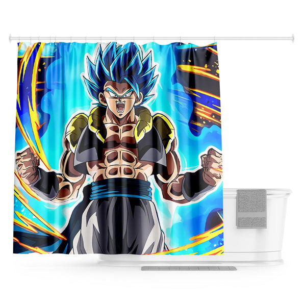 Une illustration de Son Goku, un personnage de la série animée Dragon Ball. Il est représenté en train de se transformer en Super Saiyan 4, avec les cheveux bleus et les yeux jaunes. Il est entouré d'une aura bleue et jaune.,RI-1116170507,RI-1234841592,RI-969145114X,RI-2212127588,RI-6598831148
