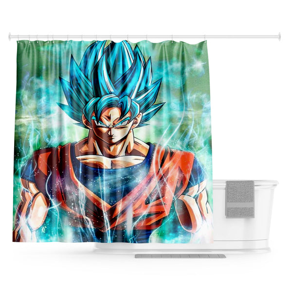 Une illustration de Son Goku, un personnage de la série animée Dragon Ball Z. Il est représenté de face, avec les cheveux bleus et les yeux bleus. Il porte une combinaison orange et bleue. Il est entouré d'une aura bleue et blanche.,RI-4131567164,RI-2186117703,RI-5576024087,RI-0361886942,RI-9996712575
