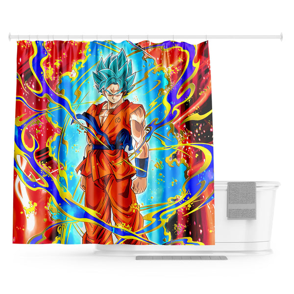 Une illustration de Son Goku, un personnage de la série animée Dragon Ball. Il est représenté en train de se battre, avec ses cheveux bleus et son costume orange.,RI-1065555474,RI-7197403111,RI-6191280742,RI-4340952877,RI-7875446422