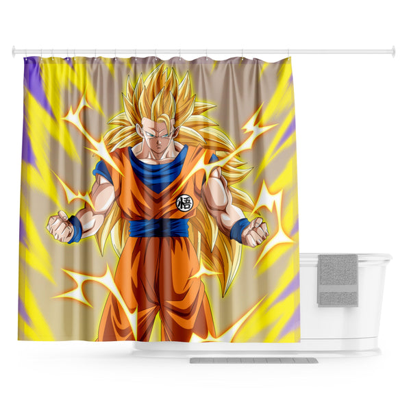 Une image de Son Goku, un personnage de la série animée Dragon Ball Z. Il est représenté en train de se battre, avec ses cheveux blonds hérissés et ses muscles saillants. Il est vêtu d'un kimono orange et bleu, et il est entouré d'éclairs jaunes.,RI-3923497377,RI-8558846308,RI-0023097736,RI-665325352X,RI-116949904X