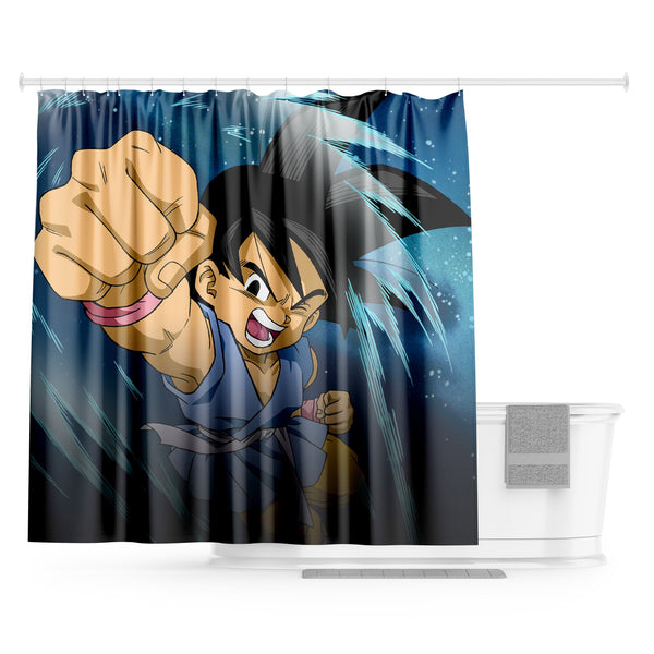 Une illustration de Son Goku, un personnage de Dragon Ball Z, en train de donner un coup de poing. Il est entouré d'un fond bleu avec des éclairs.,RI-4139888466,RI-2081491699,RI-4190160849,RI-6419991242,RI-8341808730