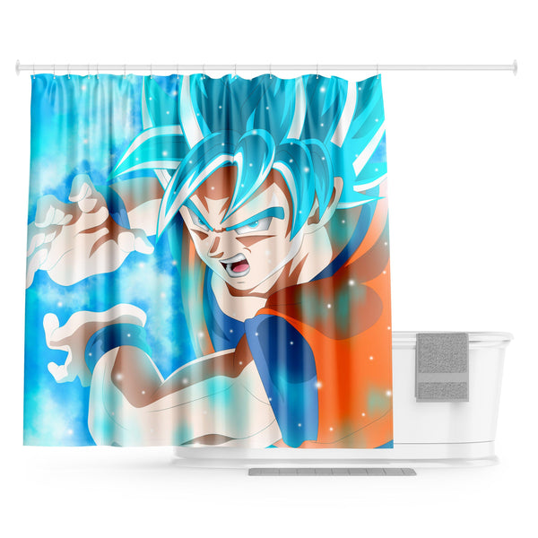 Une illustration de Son Goku, un personnage de la série animée Dragon Ball Z. Il est représenté en train de se battre, avec ses cheveux bleus hérissés et une aura bleue l'entourant.,RI-0775396974,RI-7478677428,RI-211838713X,RI-8316576988,RI-4540697714