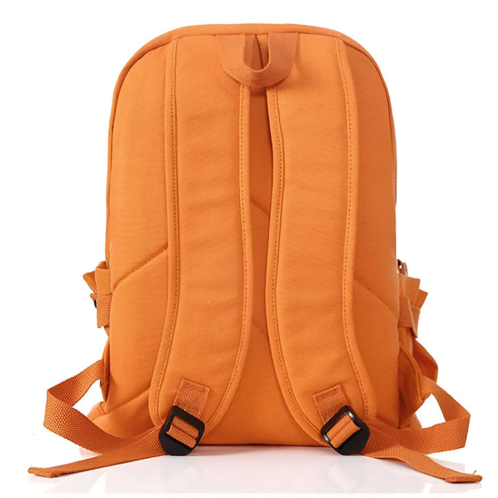 L'image montre un sac à dos orange avec des bretelles réglables et une poignée de transport sur le dessus. Le sac à dos est fabriqué en toile de polyester durable et est doté d'un compartiment principal spacieux, d'une poche avant zippée et de deux poches latérales en filet.,SA-5637339694