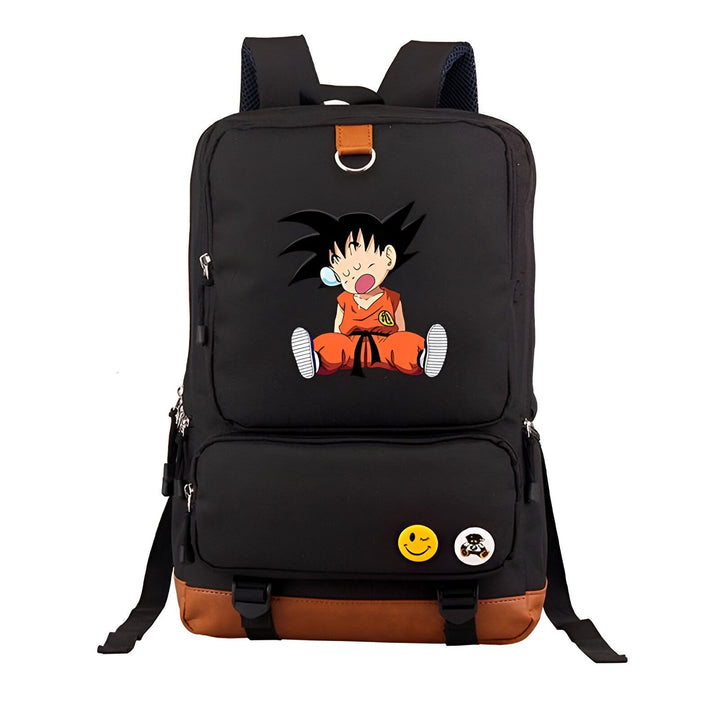 Le sac à dos est noir avec une image de Son Goku, un personnage de Dragon Ball Z. Il est endormi et porte une combinaison orange.,SA-7503623853,SA-7404629039