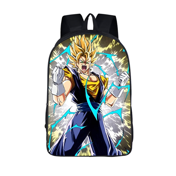 Le sac à dos représente le personnage de dessins animés Vegeta, un Saiyan de l'univers 7 dans la série Dragon Ball Z. Il est vêtu d'une combinaison bleue et jaune et est en position de combat.,SA-4457769886