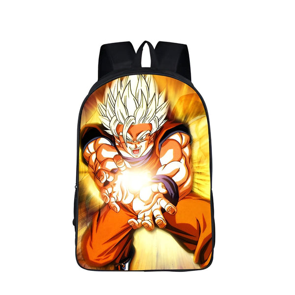 Le sac à dos représente Son Goku, un personnage de la série animée Dragon Ball Z. Il est vêtu de sa combinaison orange et bleue et est en position de combat. Le sac à dos est noir avec des contours orange et possède une grande poche zippée sur le devant. Il est parfait pour les fans de Dragon Ball Z qui souhaitent transporter leurs affaires avec style.,SA-5673749678