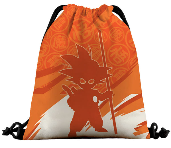Le sac à dos orange présente une illustration de Son Goku, un personnage de la série animée Dragon Ball Z. Il est représenté en ombre, tenant son bâton magique.,SA-5421382966