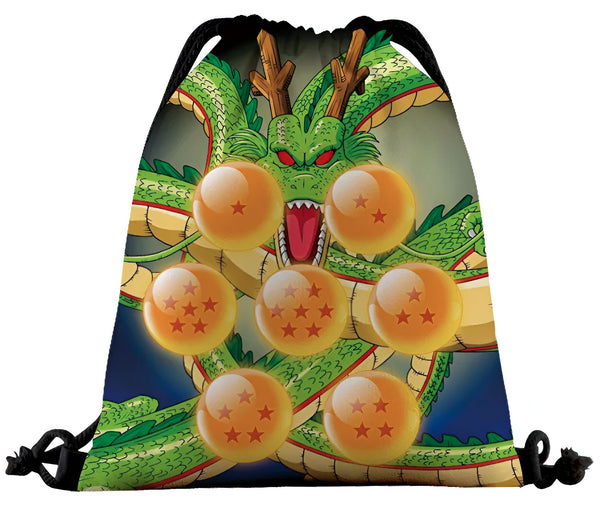 Le sac à dos représente Shenron, le dragon sacré de la série télévisée Dragon Ball Z. Shenron est vert avec des écailles jaunes et des yeux rouges. Il est entouré des sept boules de cristal.,SA-1849666962