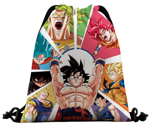 Le sac à dos représente les personnages du dessin animé Dragon Ball Z. On peut y voir Goku, Vegeta, Gohan, Trunks, Piccolo et Krilin.,SA-2817882938