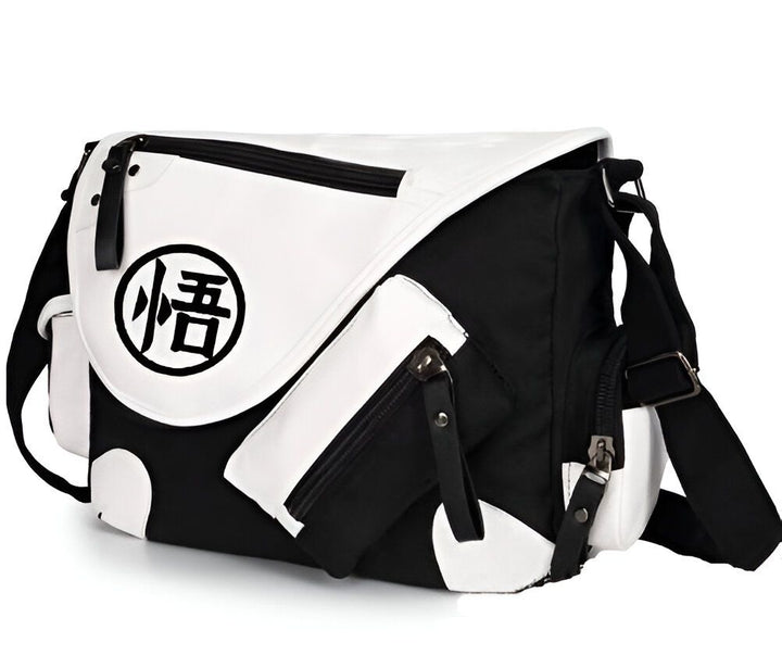 Un sac à bandoulière noir et blanc avec le symbole "Goku" en japonais.,SA-9348300911,SA-0048979988