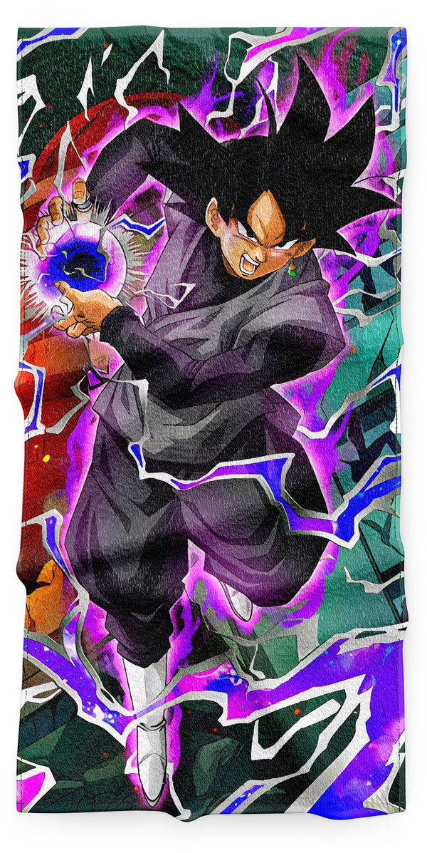 Une illustration de Son Goku, un personnage de la série animée Dragon Ball Z. Il est représenté en train de se transformer en Super Saiyan Rosé, une transformation qui lui donne des cheveux roses et une aura violette. Il est entouré d'éclairs et de fumée.,SE-1311092897,SE-2552605583