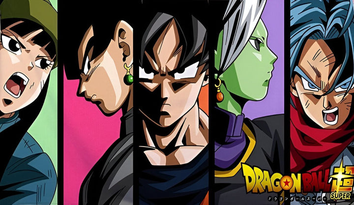 Une image de quatre personnages de la série Dragon Ball Super. Il y a Goku, Vegeta, Trunks et Mai.,SE-8242356084