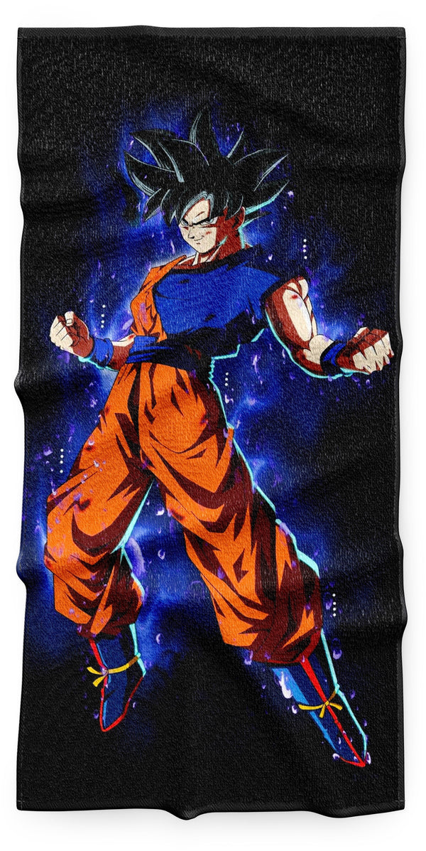 Une image de Son Goku, un personnage de la série animée Dragon Ball Z. Il est représenté en train de se battre, avec ses cheveux bleus et sa combinaison orange.,SE-9416831816,SE-1593014139