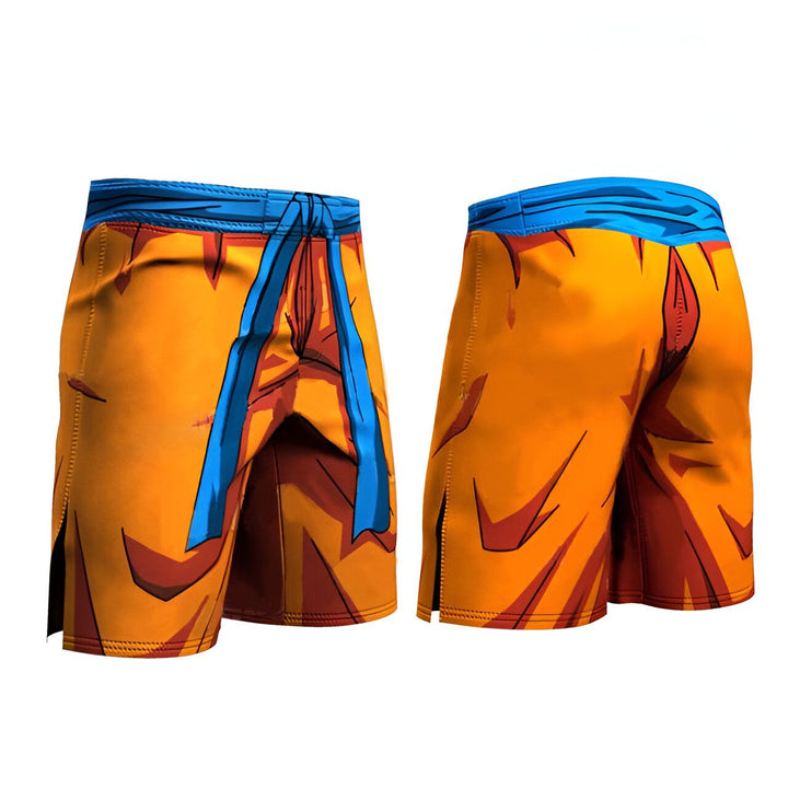 Le short de combat orange et bleu est inspiré du personnage de Son Goku dans le manga Dragon Ball Z.,SH-2987213891,SH-2302280725,SH-9592646236,SH-0083134476,SH-880840028X,SH-5458623797