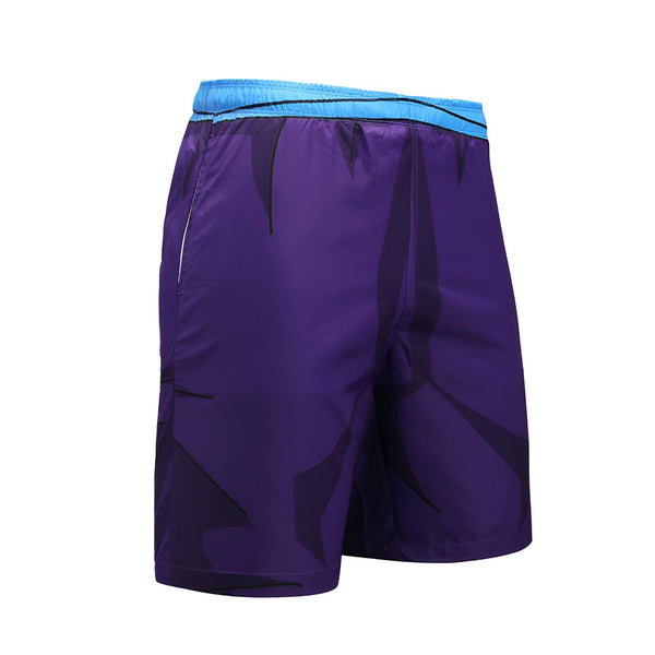 Ce short de bain violet pour homme est orné d'un motif de feuilles tropicales noires et bleues. Il est doté d'une ceinture élastique avec un cordon de serrage, de deux poches latérales et d'une poche arrière.,SH-7931530543,SH-2224496850,SH-3101451620,SH-0754258602,SH-2246651778