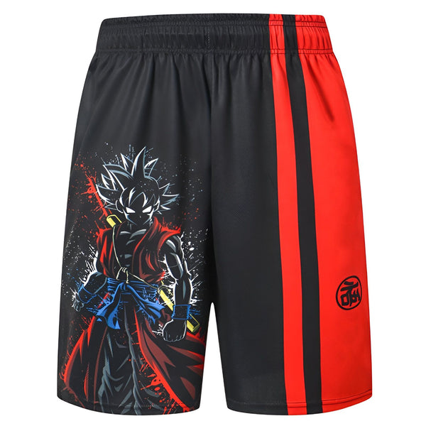 Le short est noir avec des rayures rouges sur les côtés. Il y a une image de Son Goku, un personnage de Dragon Ball Z, sur la jambe gauche.,SH-2930505052,SH-6989126299,SH-7990178478,SH-3938755318