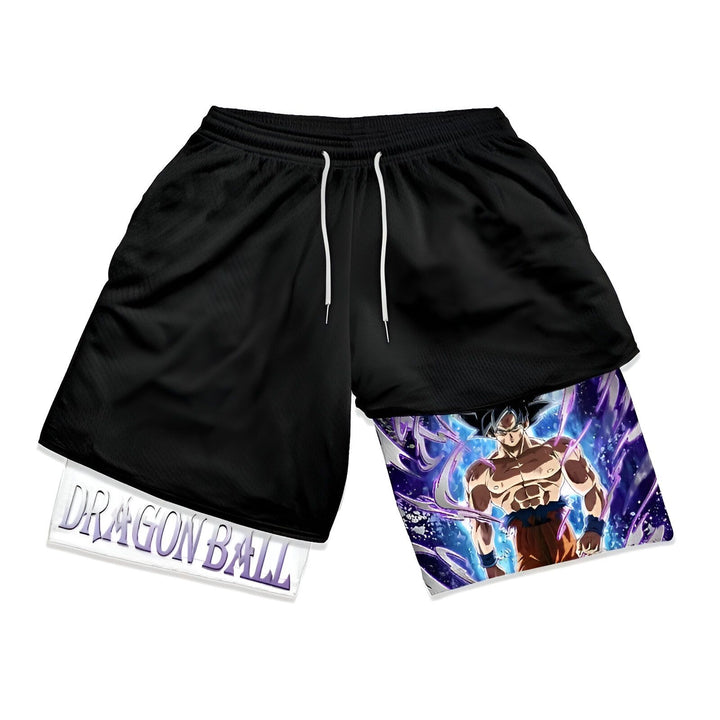 Le short est noir avec une doublure violette. Il y a une image de Son Goku, un personnage de Dragon Ball Z, sur la doublure.,SH-5601122520,SH-3963203161,SH-6506276487,SH-8389834243,SH-8889795875,SH-0522669182